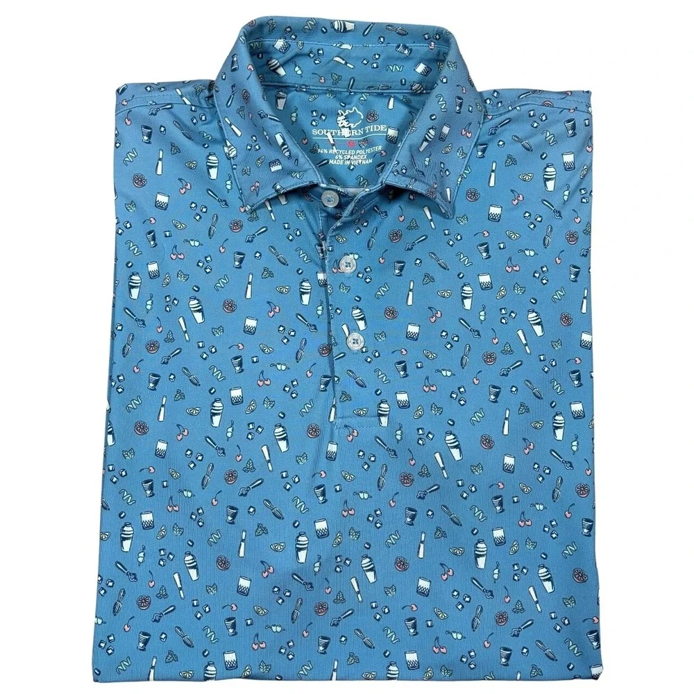 Southern Tide‎ Performance Polo Mens M Hampstead Cocktail Print Short Sleeve